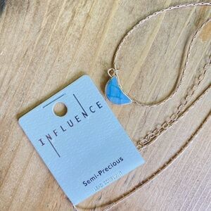 Crescent Moon Necklace Semi-Precious Stone NEW Blue‎